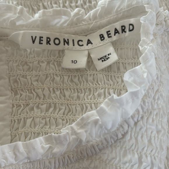 Veronica Beard Kali Smocked White Top Long Puff Sleeve Casual Blouse Size 10 - Picture 14 of 15
